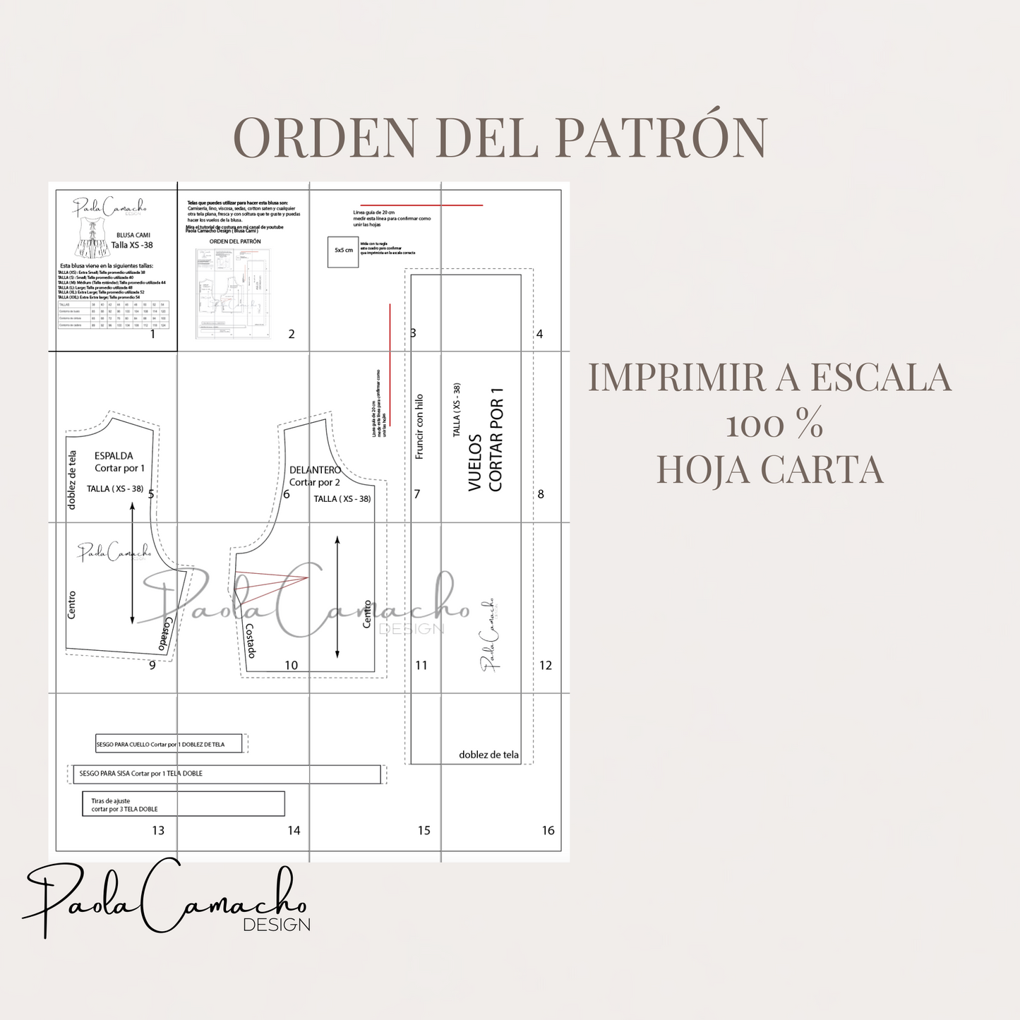 Patrón de costura Blusa Cami tallas desde XS hasta la XXL - patrones de costura Blusa coqueta patrones en pdf de descarga instantanea
