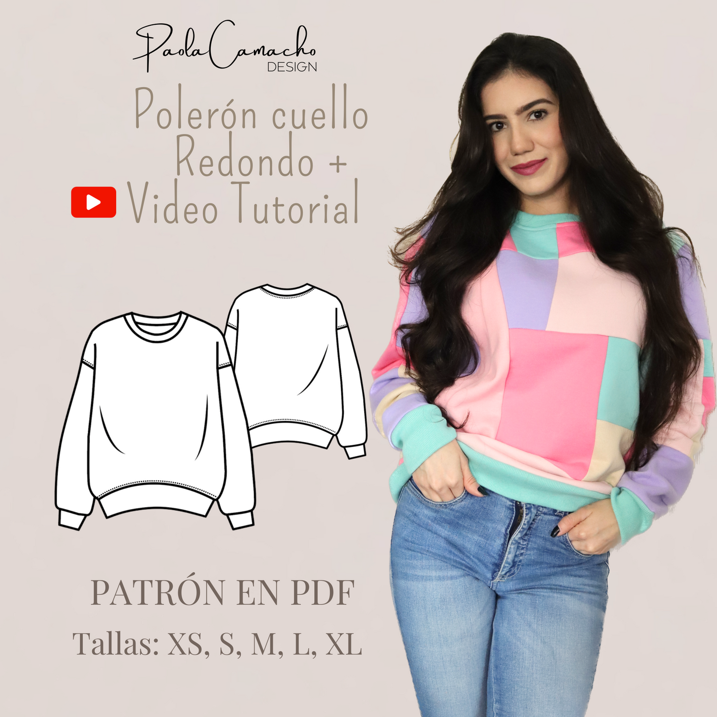 PDF PATTERN SHORT HIGH NECK SWEATSHIRT size S, M, L, XL