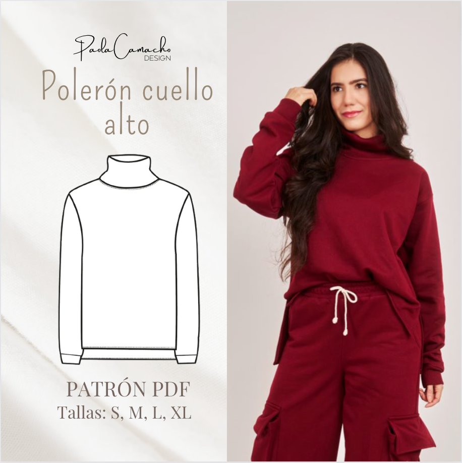 PDF PATTERN HIGH NECK SWEATSHIRT size S,M,L,XL