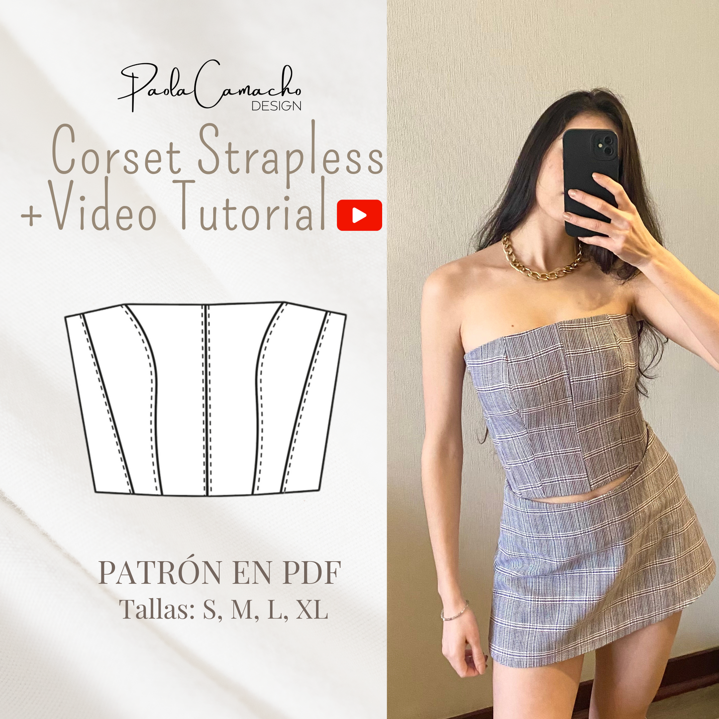 STRAPLESS CORSET PDF PATTERN SIZE S,M,L and XL