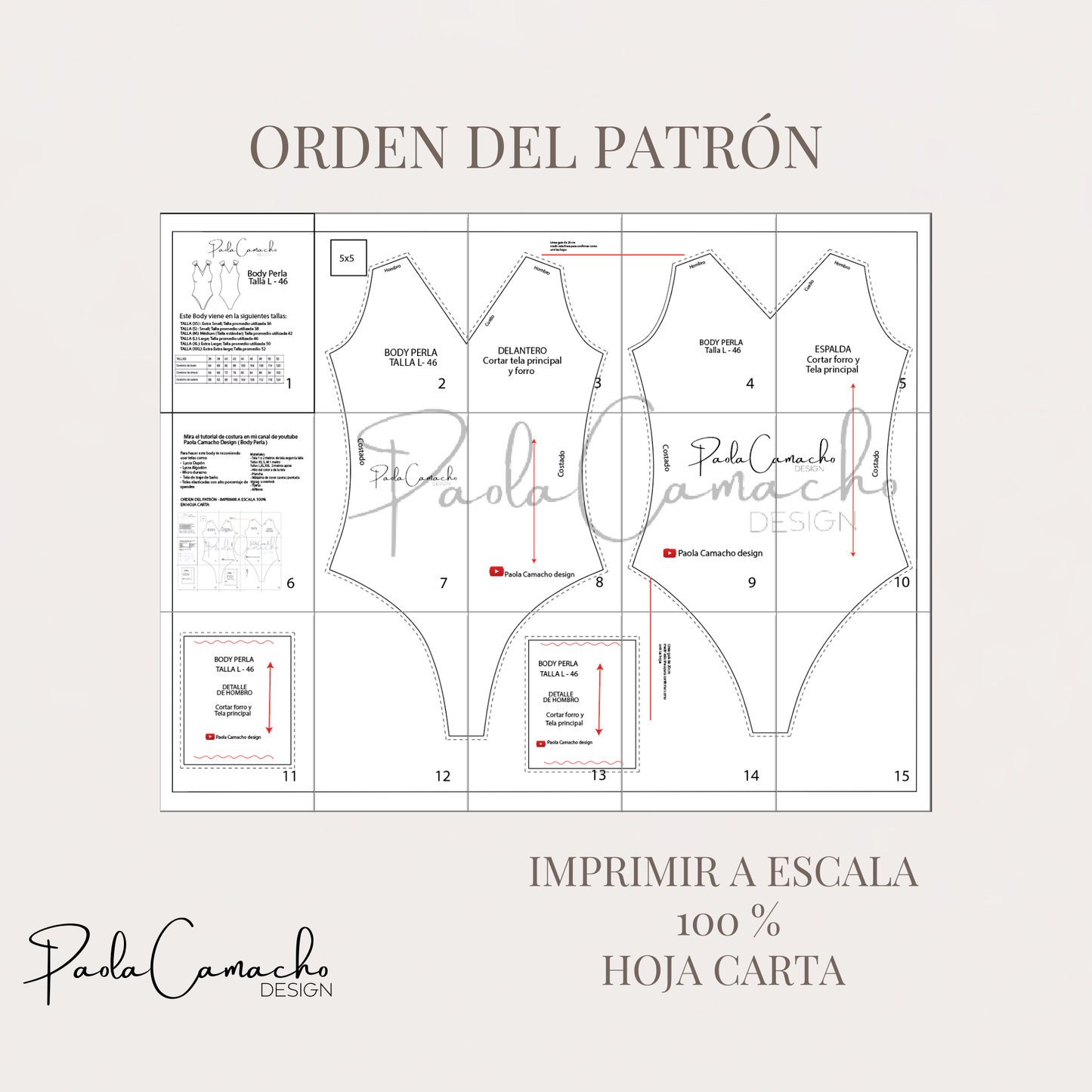 Patrón de costura Body Perla tallas desde XS hasta la XXL - patrones de costura en pdf de descarga instantanea