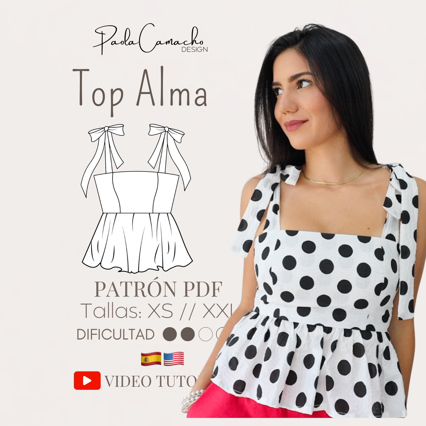 Patrón de Costura Top Alma – Todas las Tallas | PDF para Imprimir en Hoja Carta (Escala 100%)