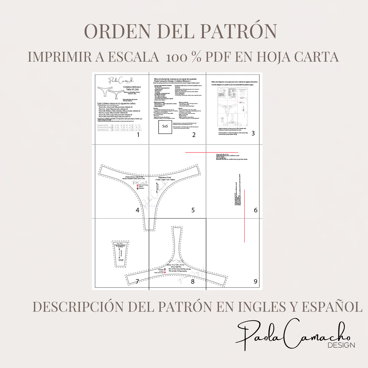 Patrón de Costura Colaless Mónaco PDF | Tallas XS–XXL | Impresión Hoja Carta | Principiantes