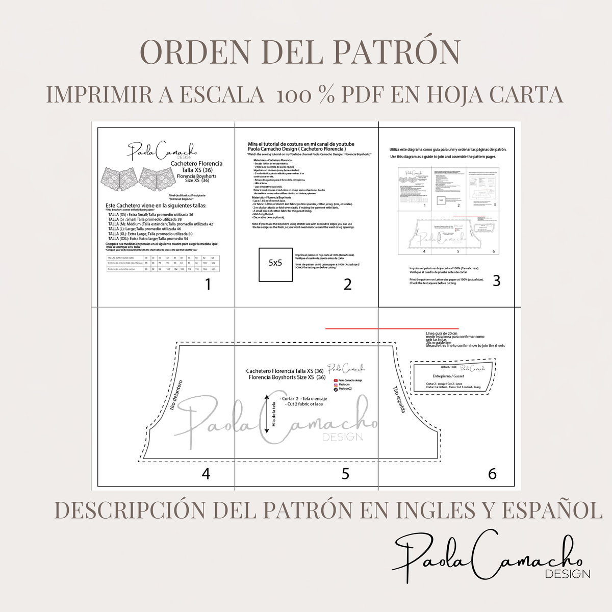 Patrón de Costura Cachetero Florencia PDF | Tallas XS HASTA XXL | Impresión Hoja Carta | Principiantes