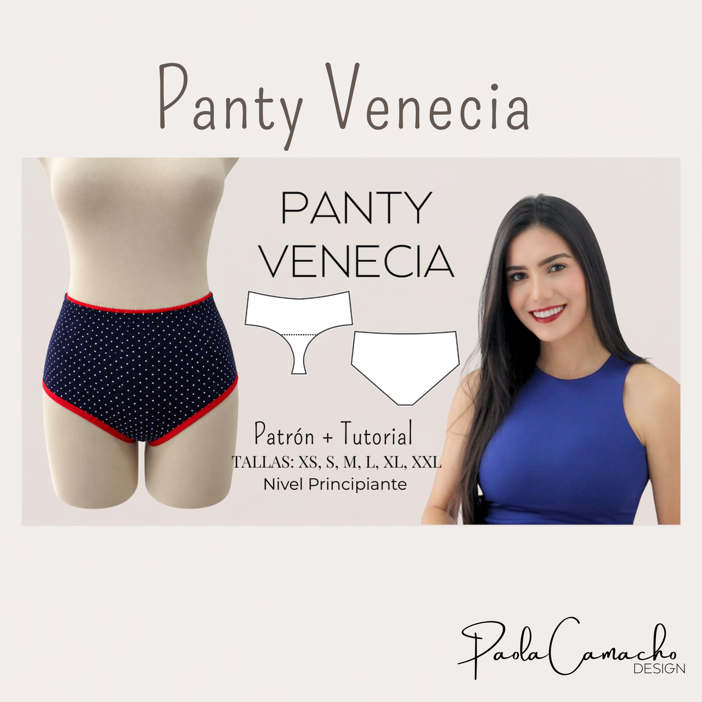 Patrón de Costura Panty Veneciade de tiro alto PDF | Tallas XS hasta XXL | Impresión Hoja Carta | Principiantes