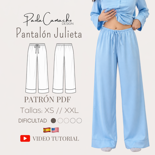 Patrón Pantalón de Pijama Julieta PDF | XS–XXL | Carta 100% | Principiantes