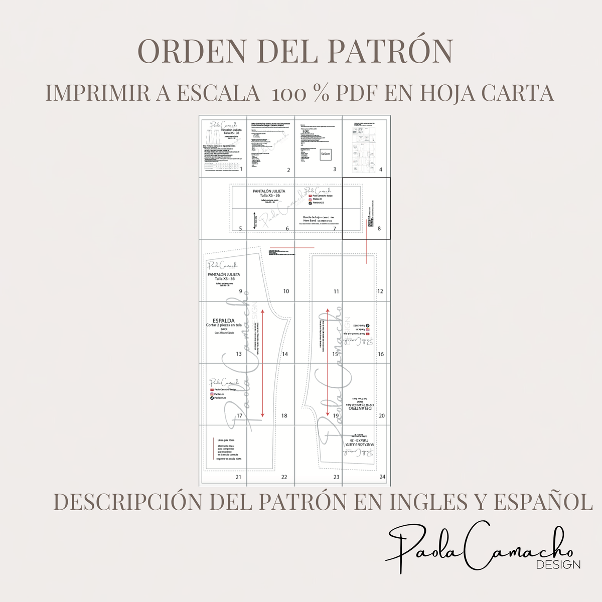 Patrón Pantalón de Pijama Julieta PDF | XS–XXL | Carta 100% | Principiantes