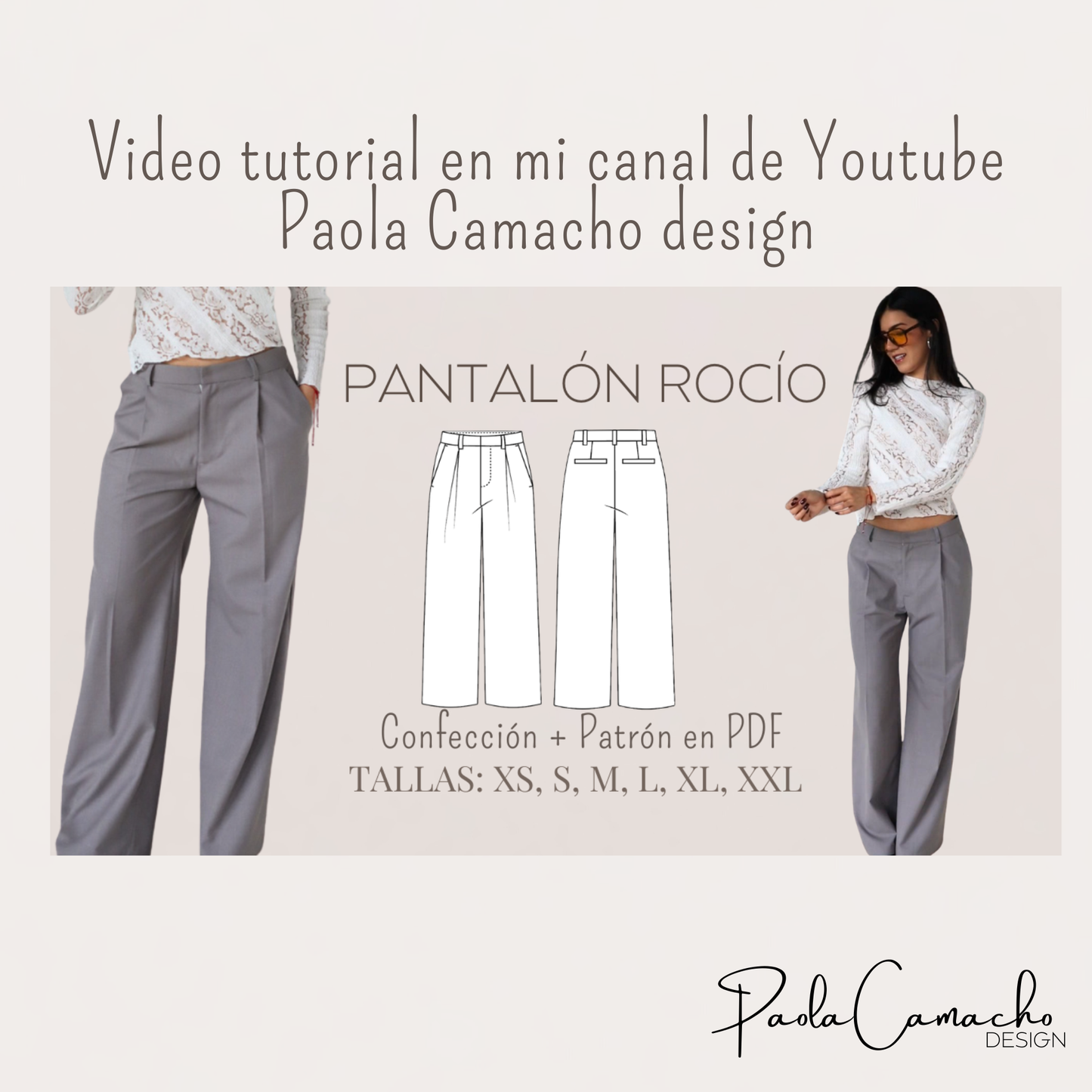 Pantalón Satre Rocío - Patrón en PDF + VIDEO de costura - Impresión en hoja carta escala 100%
