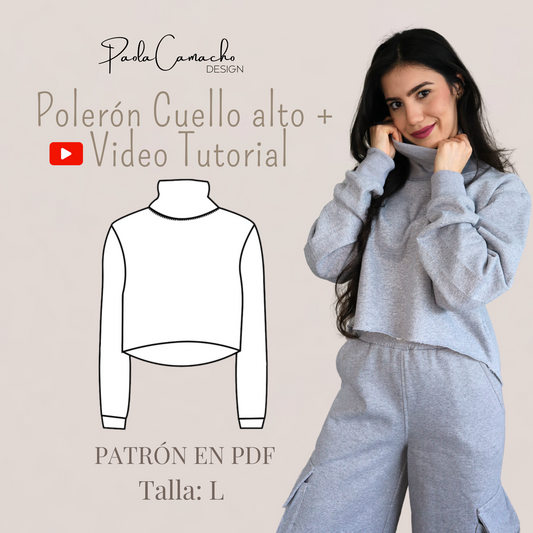 PATRÓN PDF POLERÓN CORTO CUELLO ALTO talla L