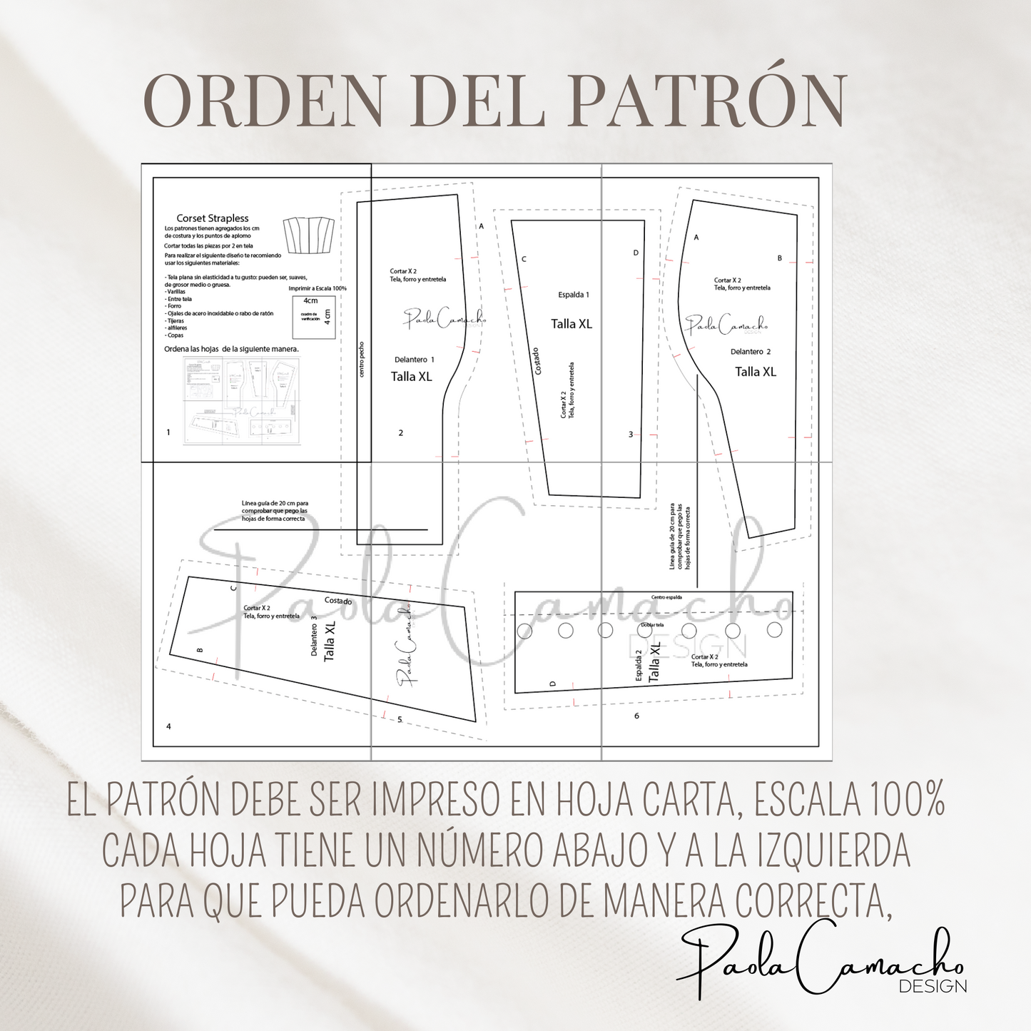 PATRÓN PDF CORSET STRAPLESS TALLA S,M,L y XL