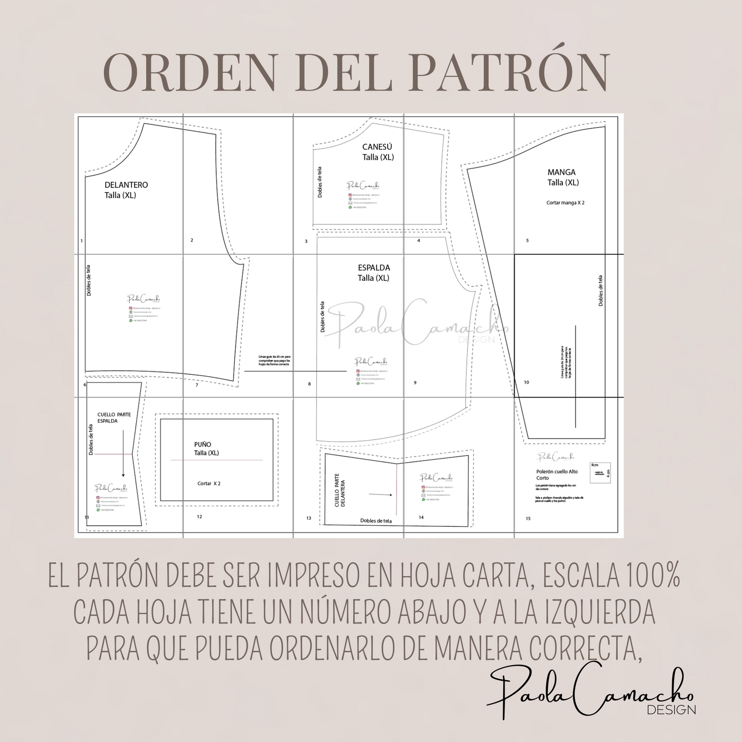 PATRÓN PDF POLERÓN CORTO CUELLO ALTO talla S, M, L, XL