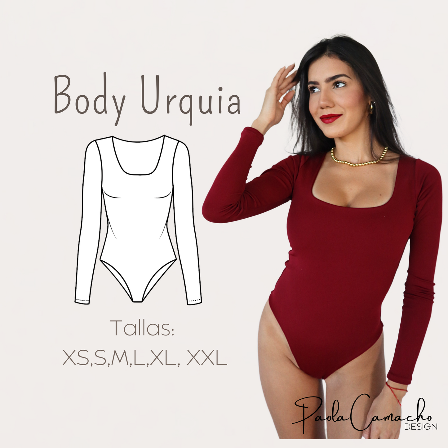 Patrón de costura Body Urquia - tallas desde XS hasta la XXL - patrones en pdf de descarga instantanea / Body manga larga