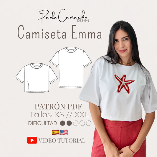 Patrón de Costura Camiseta Emma – PDF Tallas XS a XXL (Hoja Carta)
