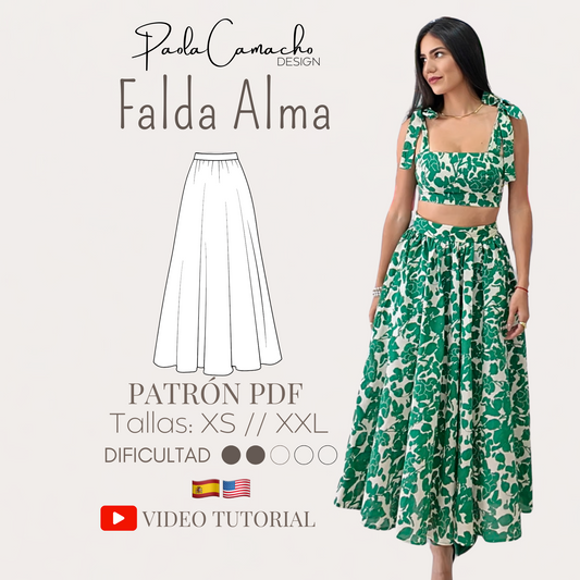 Patrón de Costura Falda Alma – Todas las Tallas por Separado | PDF para Imprimir en Hoja Carta (Escala 100%)