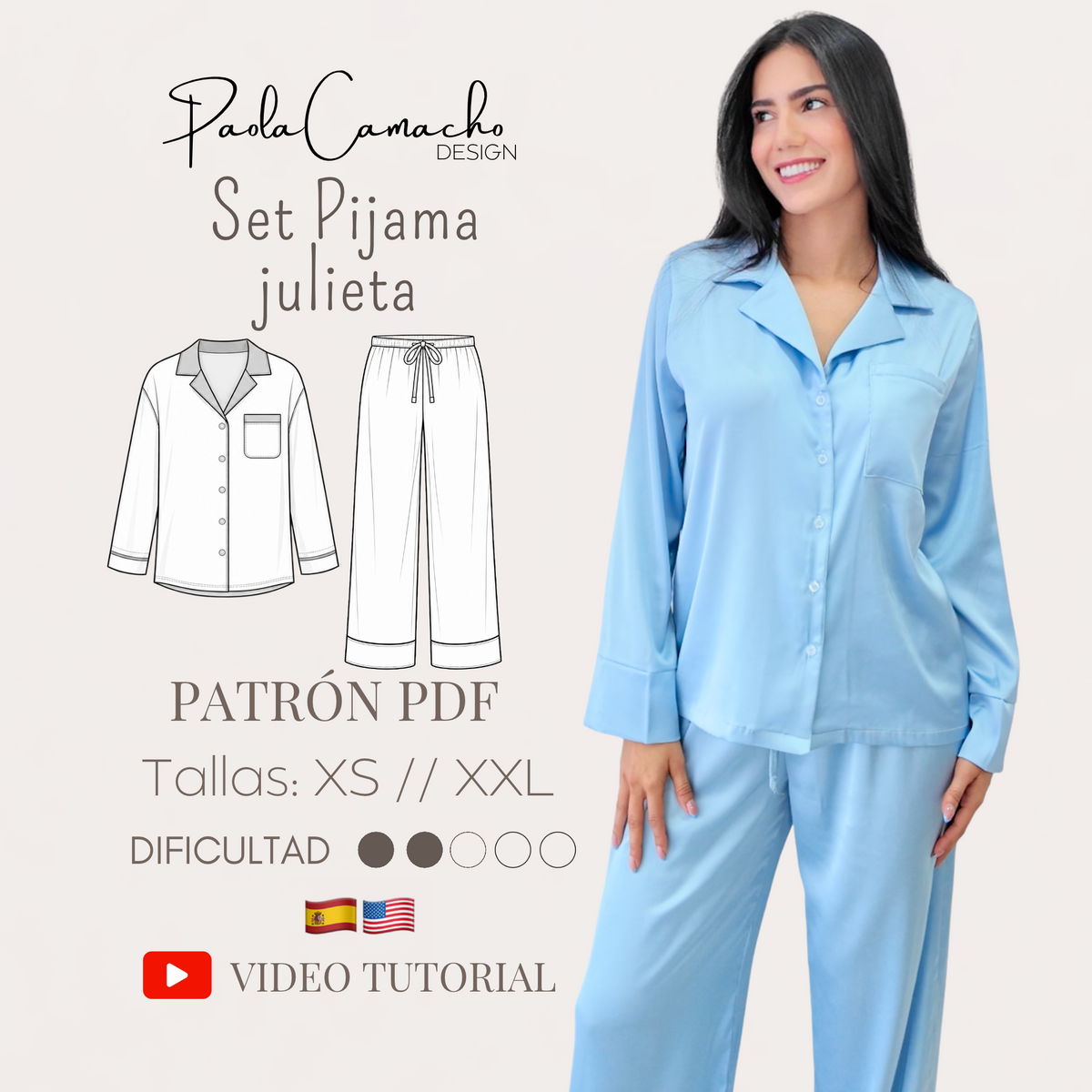 🧵 Set de Patrones de Costura Pijama Julieta – Camisa + Pantalón PDF