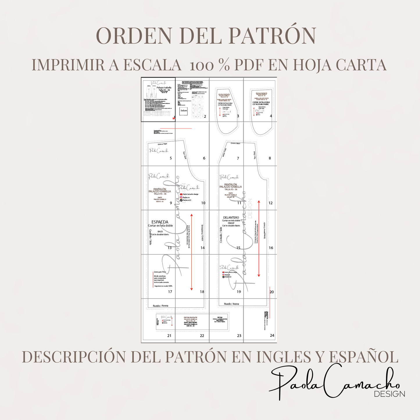 Pantalón palazzo Isabella - Patrón en PDF + VIDEO de costura/ Tallas desde la XS hasta la XXL