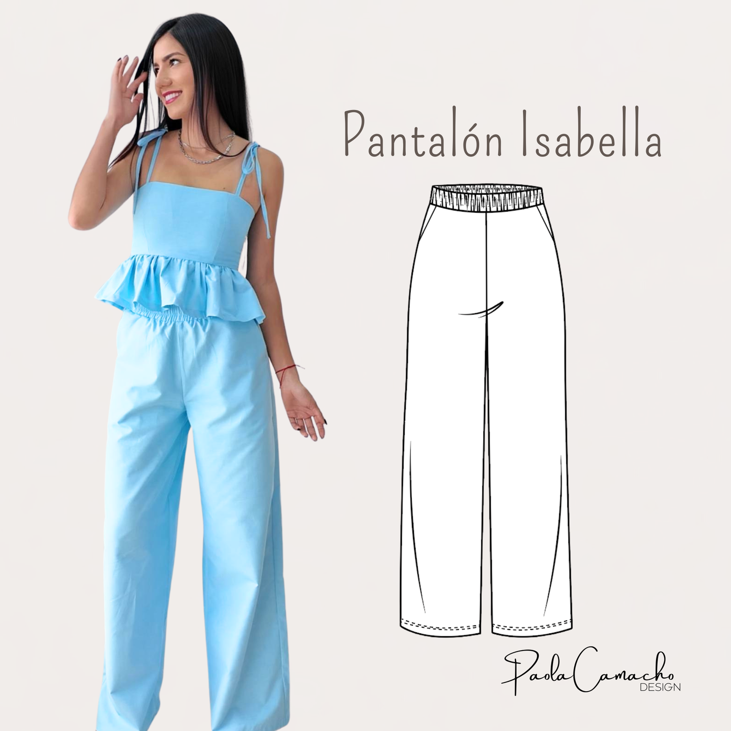 Pantalón palazzo Isabella - Patrón en PDF + VIDEO de costura/ Tallas desde la XS hasta la XXL
