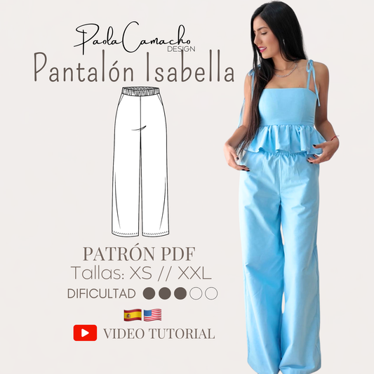 Pantalón palazzo Isabella - Patrón en PDF + VIDEO de costura/ Tallas desde la XS hasta la XXL
