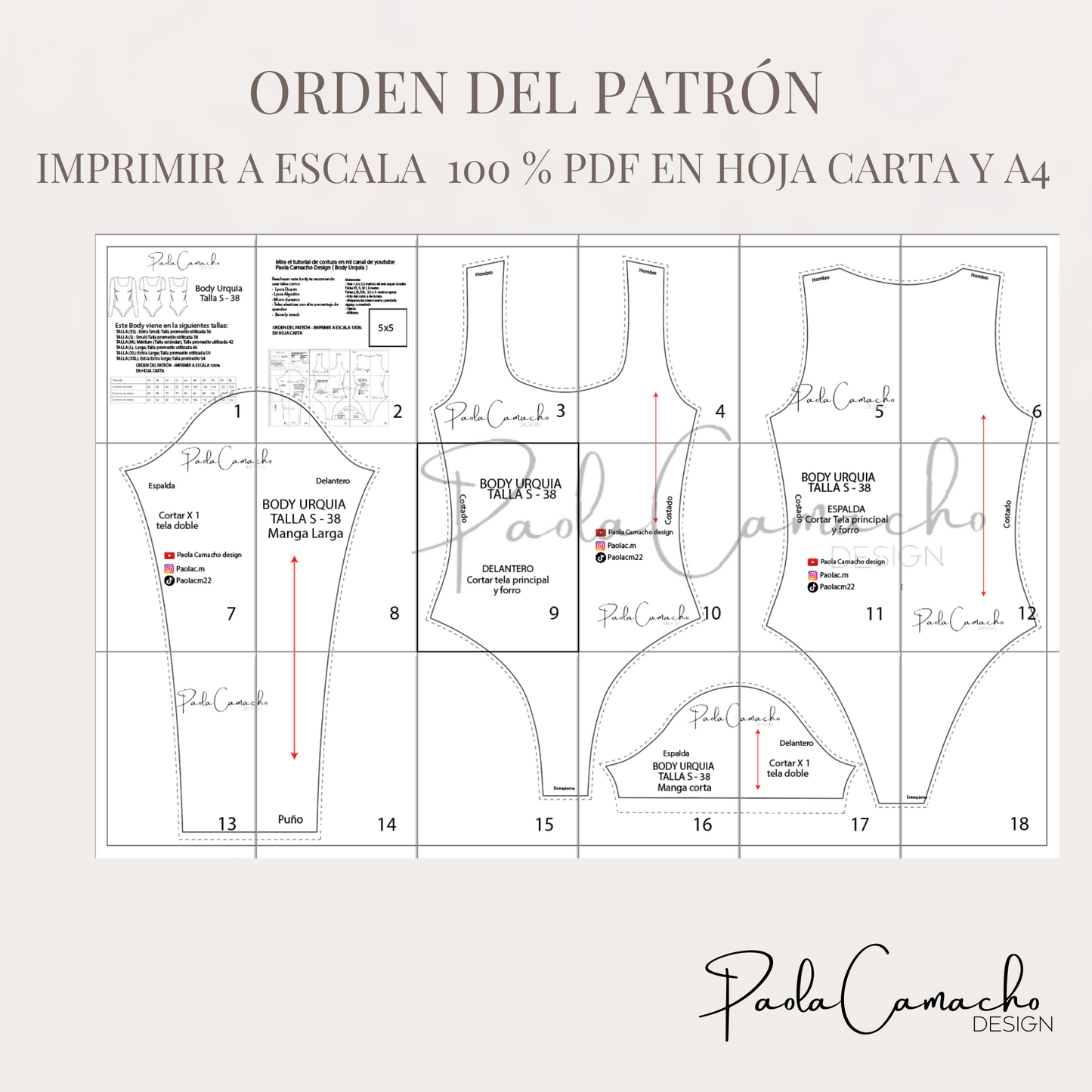 Patrón de costura Body Urquia - tallas desde XS hasta la XXL - patrones en pdf de descarga instantanea / Body manga larga