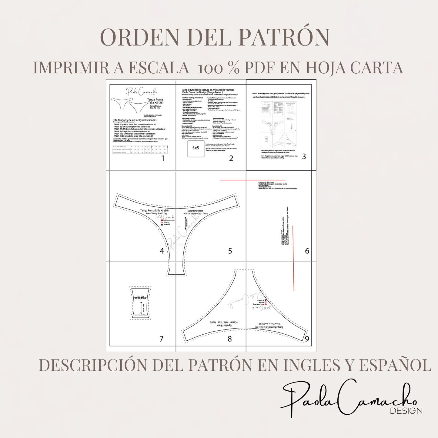 Patrón de Costura Tanga Roma PDF | Tallas XS HASTA XXL | Impresión Hoja Carta | Principiantes