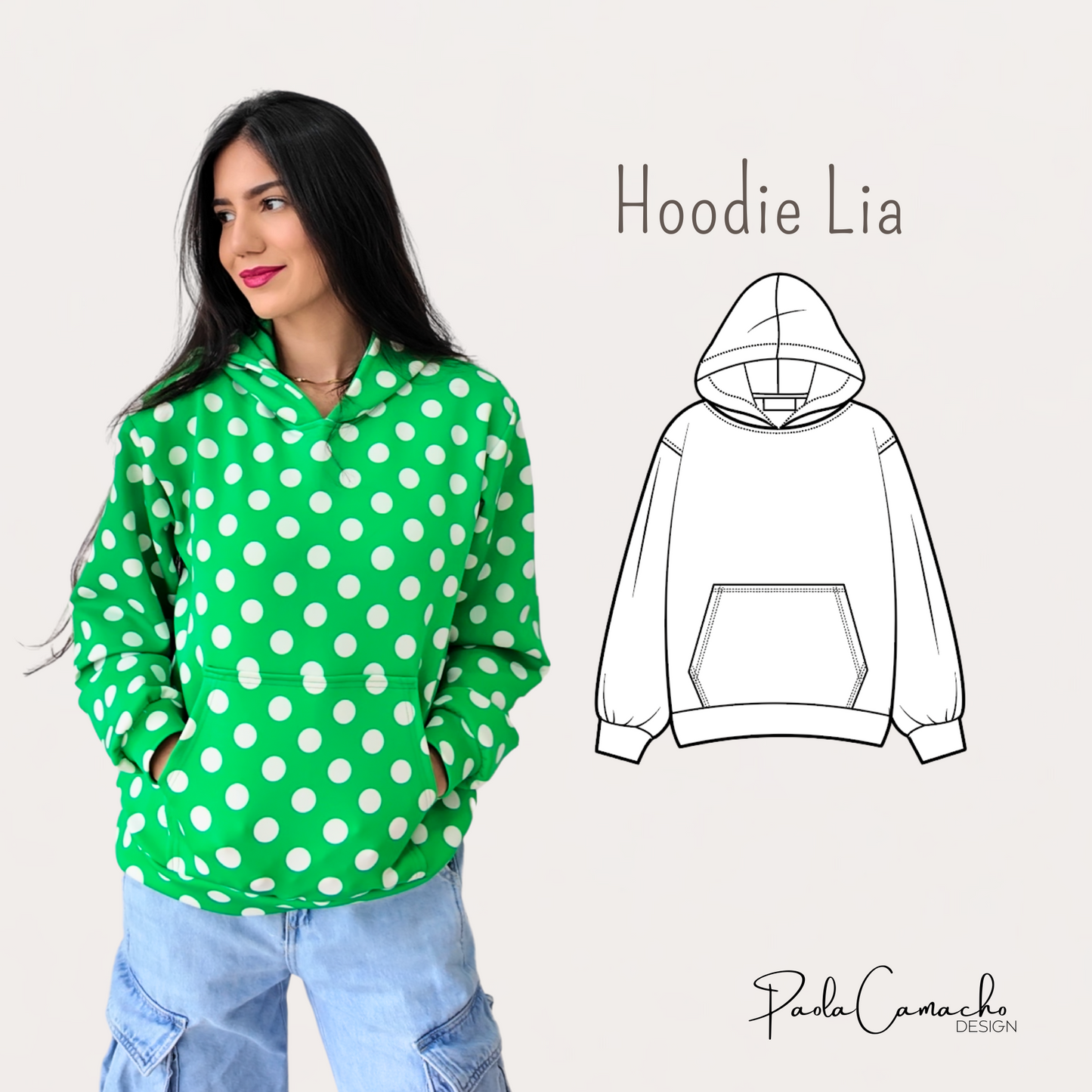 Patrón de Costura Hoodie Lia  – PDF Tallas XS a XXL (Hoja Carta)