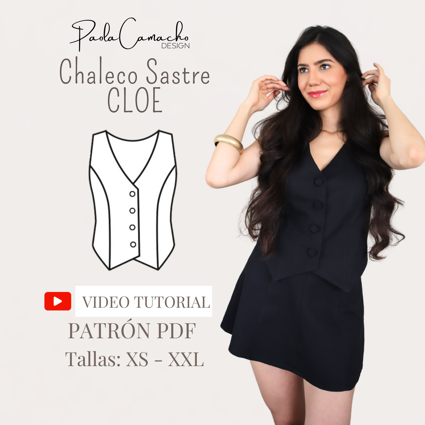 Patrón chaleco Sastre CLOE - tallas XS,S,M,L,XL,XXL -