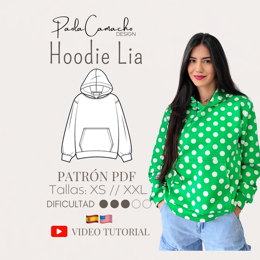 Patrón de Costura Hoodie Lia  – PDF Tallas XS a XXL (Hoja Carta)