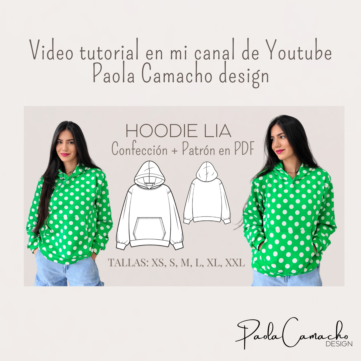 Patrón de Costura Hoodie Lia  – PDF Tallas XS a XXL (Hoja Carta)