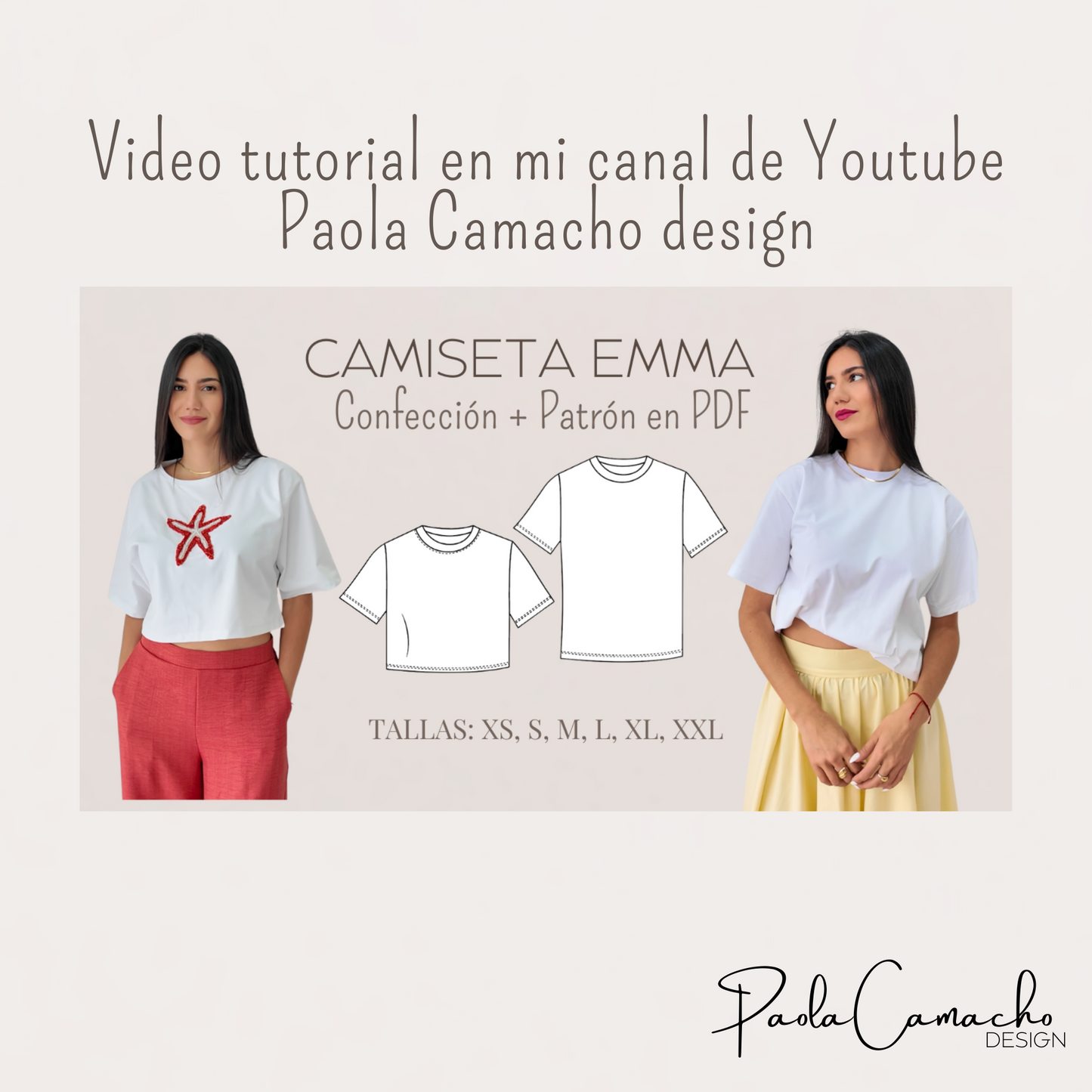 Patrón de Costura Camiseta Emma – PDF Tallas XS a XXL (Hoja Carta)