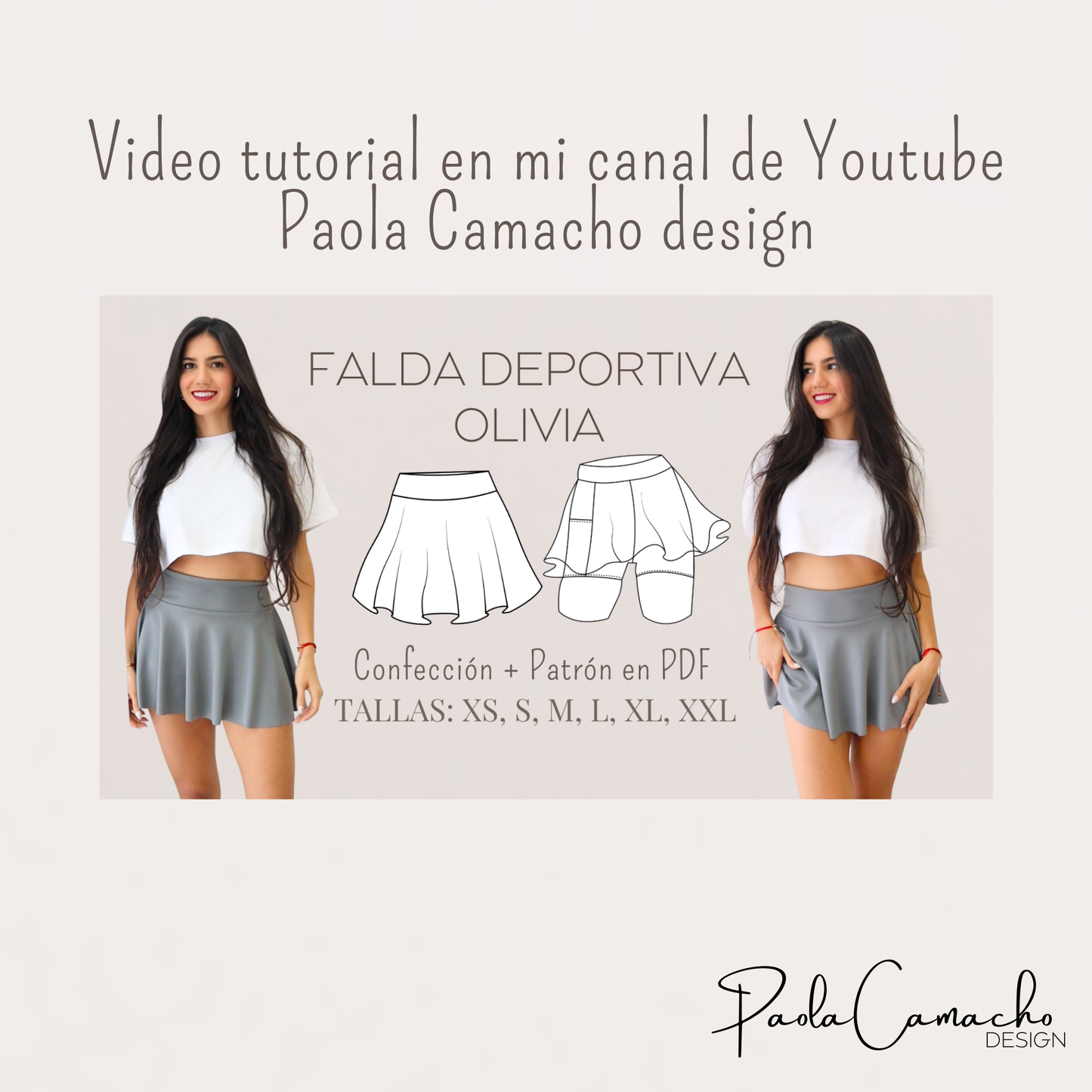 Patrón de Costura Falda Deportiva Olivia – PDF Tallas desde la XS a XXL (Hoja Carta)